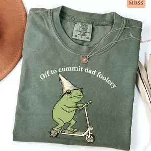 Comfort Colors Funny Frog Shirt, Off To Commit Dad Foolery Graphic Tee, Cute Meme Frog T Shirt, Soft Cotton Garment Dyed Tee, Trendy Humor Casual Shirt for Women Men