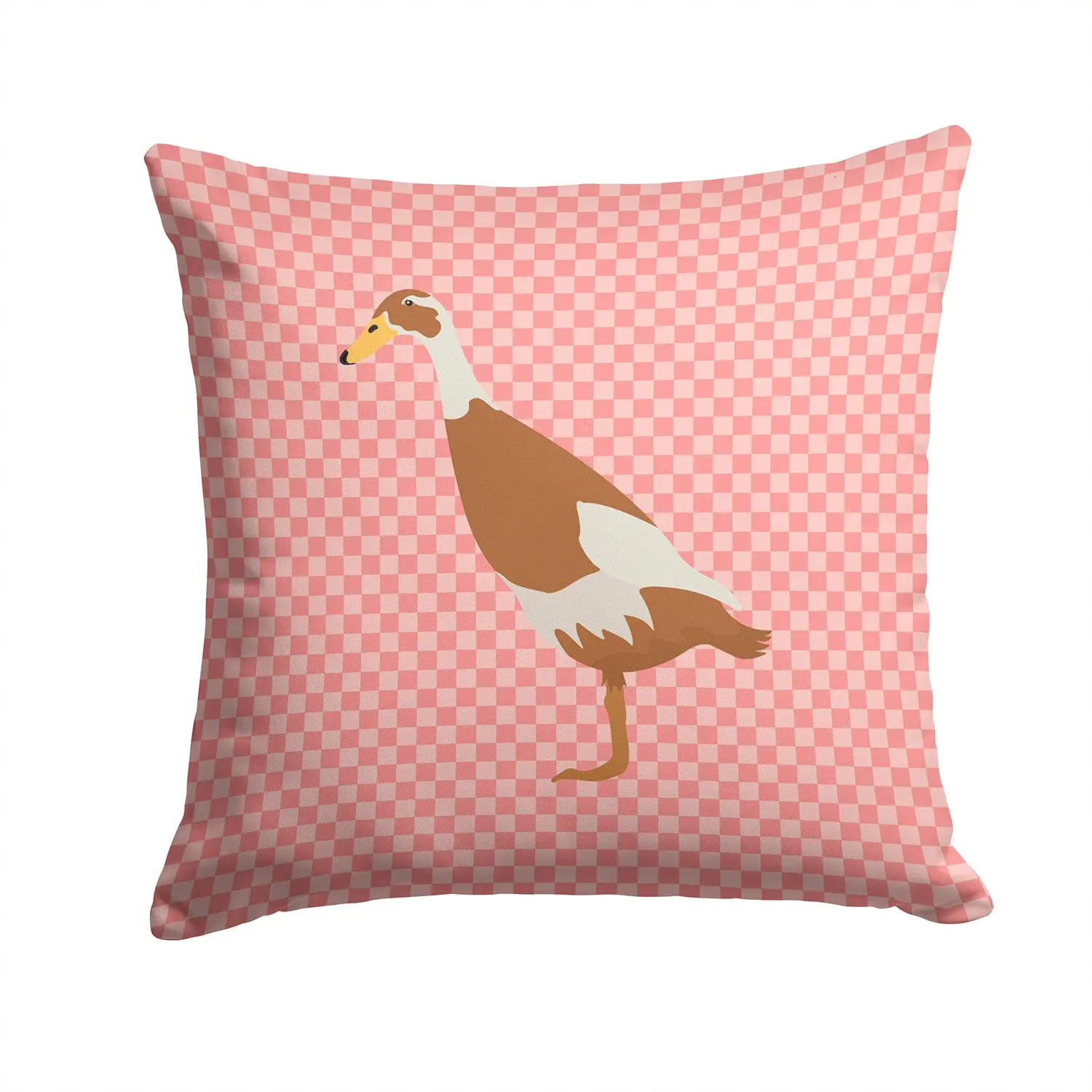 Handcrafted Durable Polyester Water-Resistant Indian Runner Duck Pink Check Decorative Throw Pillow (14x14 in) - Fabric Cover with Insert for Sofa, Bed, Patio/Porch, Cushion