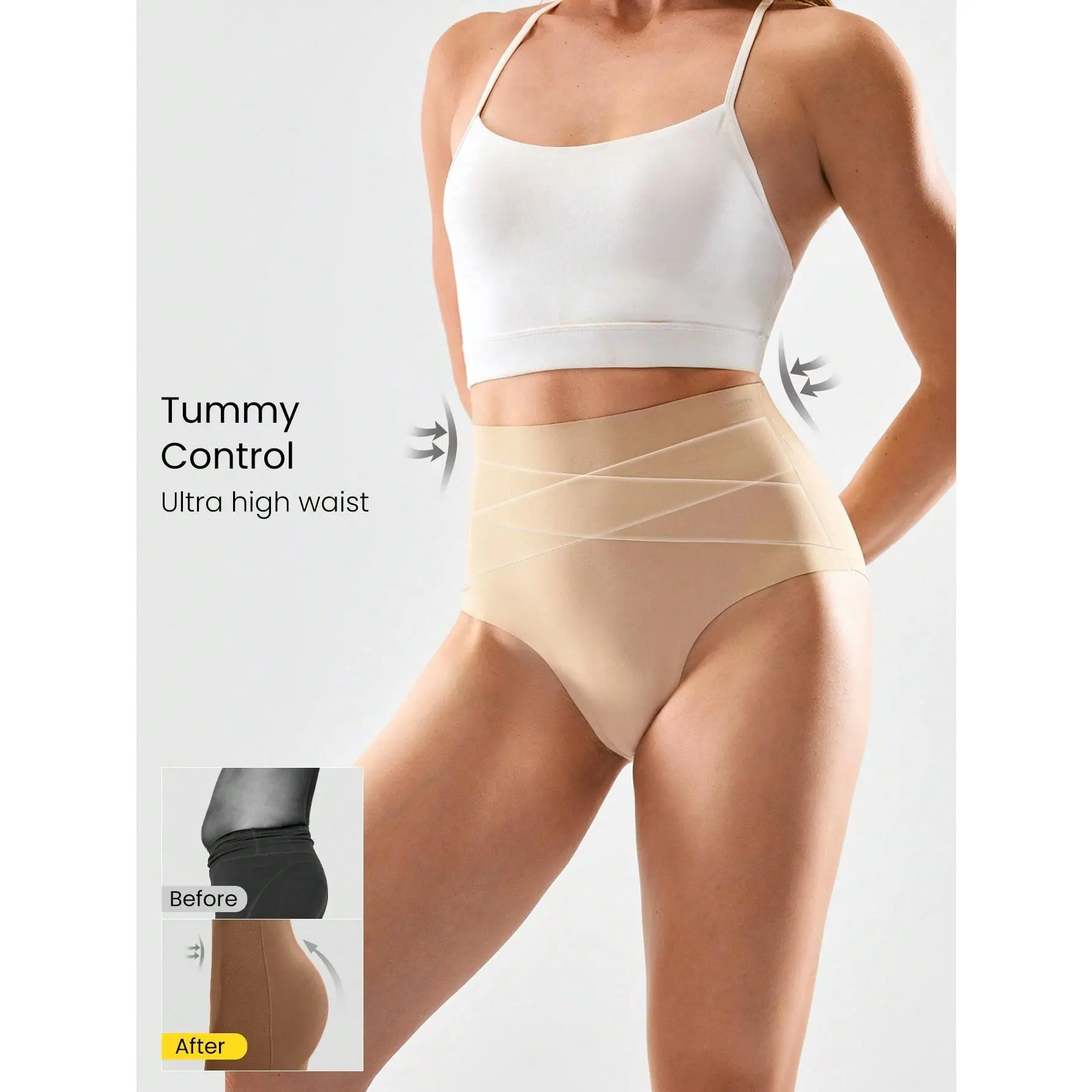 GLOWMODE 1 Pack SweatMode Sculpted Season Soft Stretchy Sweat-Wicking Crisscross Tummy Control Ultra High-Rise Bikini Briefs Underwear