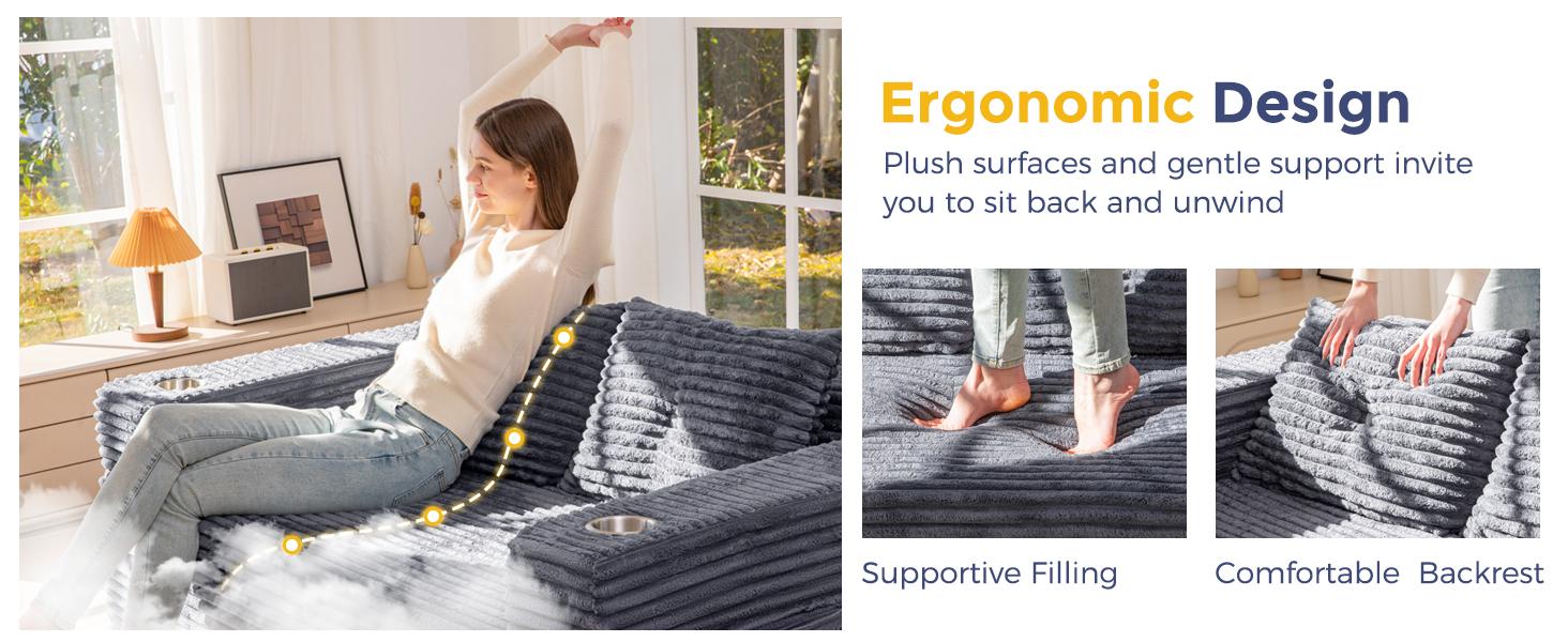 MAXYOYO 63" Boneless Loveseat Sofa Couch for Small Spaces, Mini Love Seat Floor Couch with Cup Holders and Pillows, 2-Seater Upholstered Cloud Couch for Bedroom Apartment, No Assembly Required