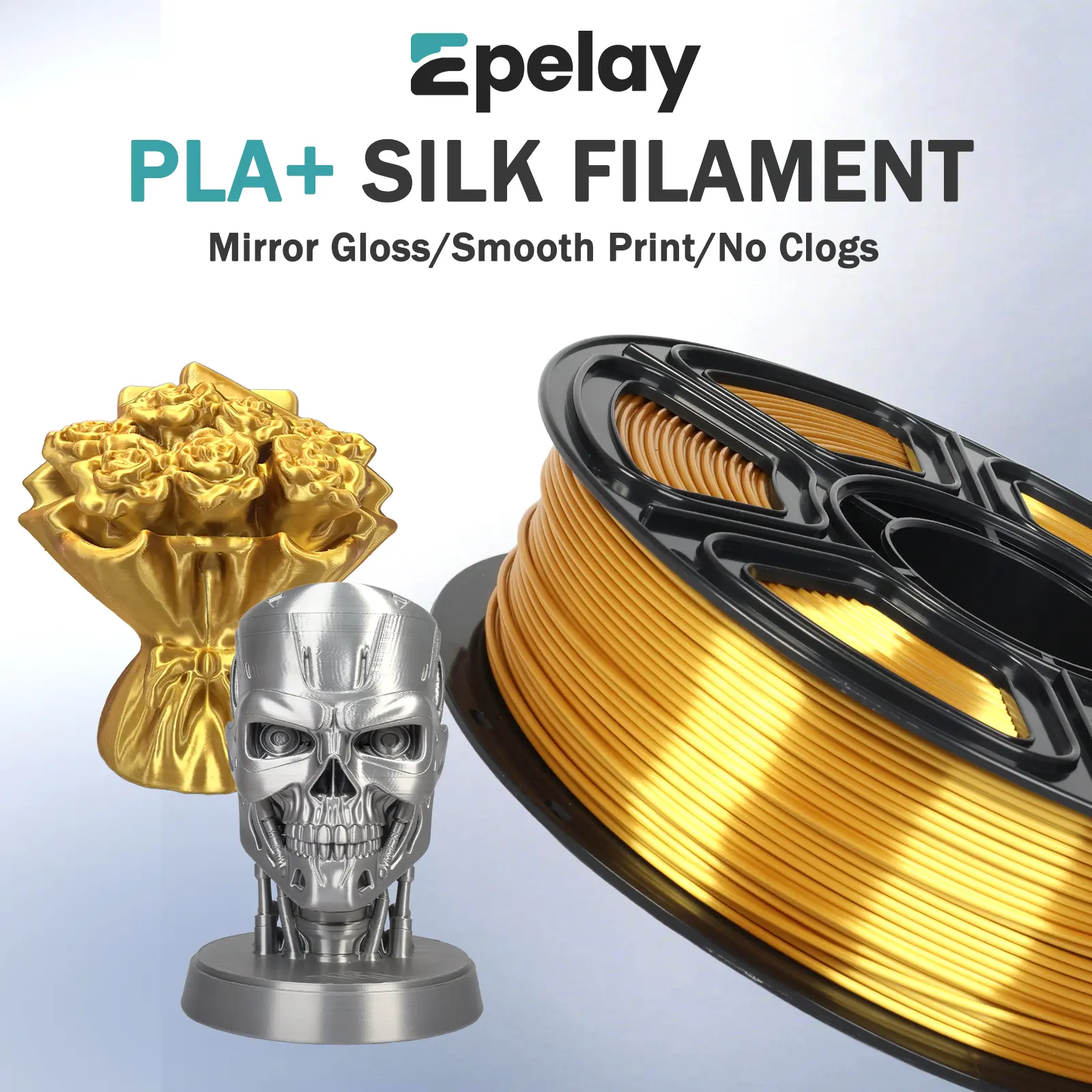 Epelay PLA+ Silk 3D Printer Filament - Gold, Silver Options, High Gloss Finish, Smooth Printing Performance, No Clogging, Compatible with FDM 3D Printers tiktokshopbacktoschool