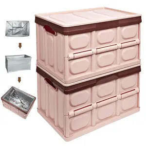 15 Gallon Large Plastic Storage Box with Lid, Stackable Storage Containers, 2-Pack Collapsible Storage Boxes with Waterproof Bags for Moving, Camping, Garage