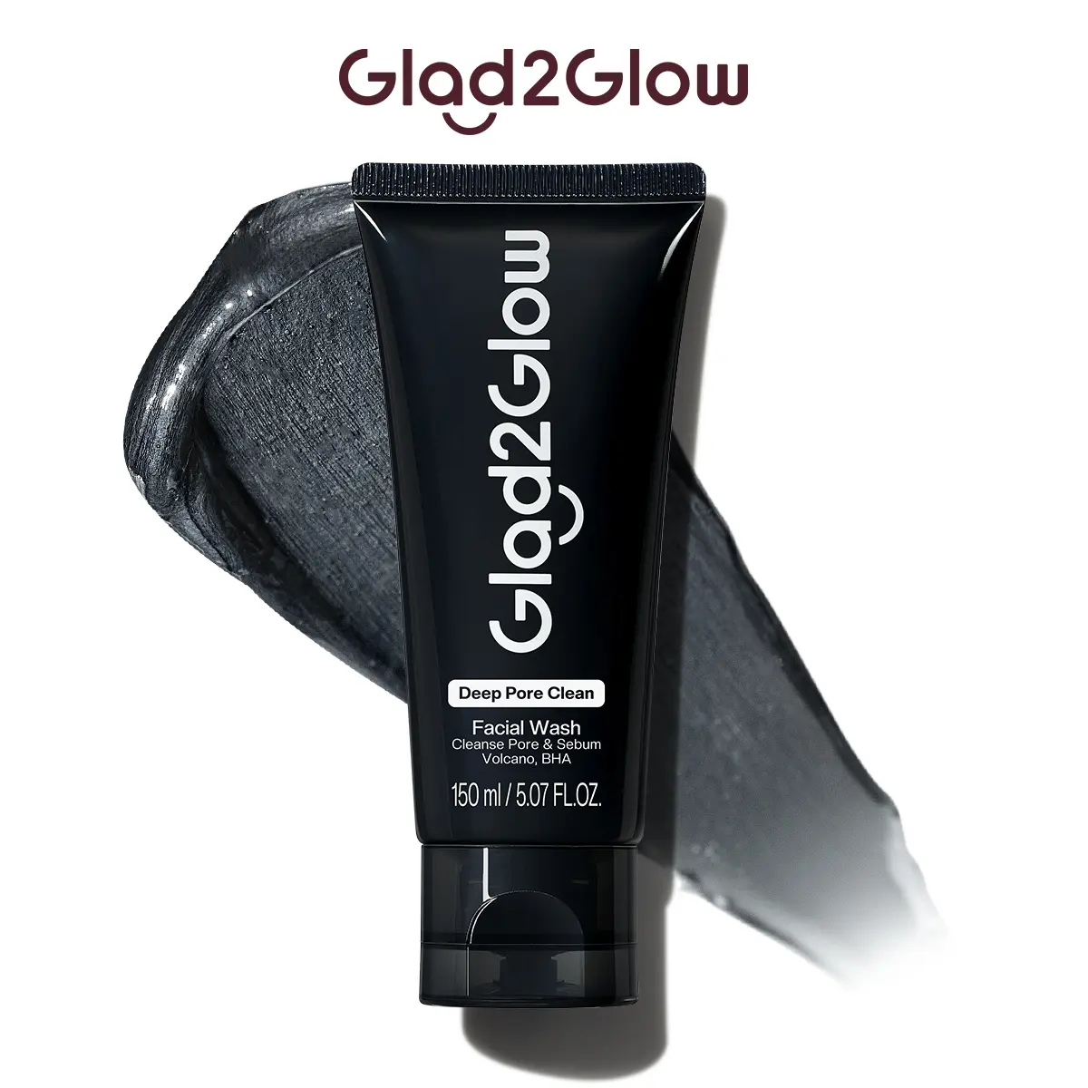 Glad2Glow Deep Pore Clean Facial Wash | Blackhead & Acne Cleanser with Volcano & BHA for Oily Skin