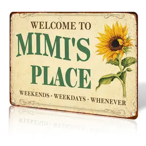 1PC Vintage Aluminum Sign, Welcome To Mimi's Place, Rustic Home Decor, Floral Wall Art, Perfect High-Quality Metal, 8x12 Inches/ 20x30 cm wall sign Vintage Metal Aluminum Sign home decor plaque funny bar signRectangle Design Plaque Gift