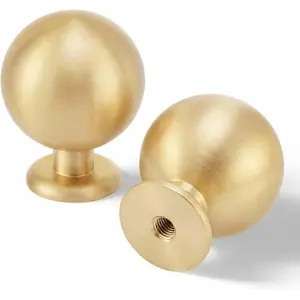 15-Pack Solid Brass Cabinet Knobs, Round Ball Gold Knobs for Dresser Drawer, 1.1-Inch Diameter, Sphere Cabinet Pulls, Brushed Brass Finish