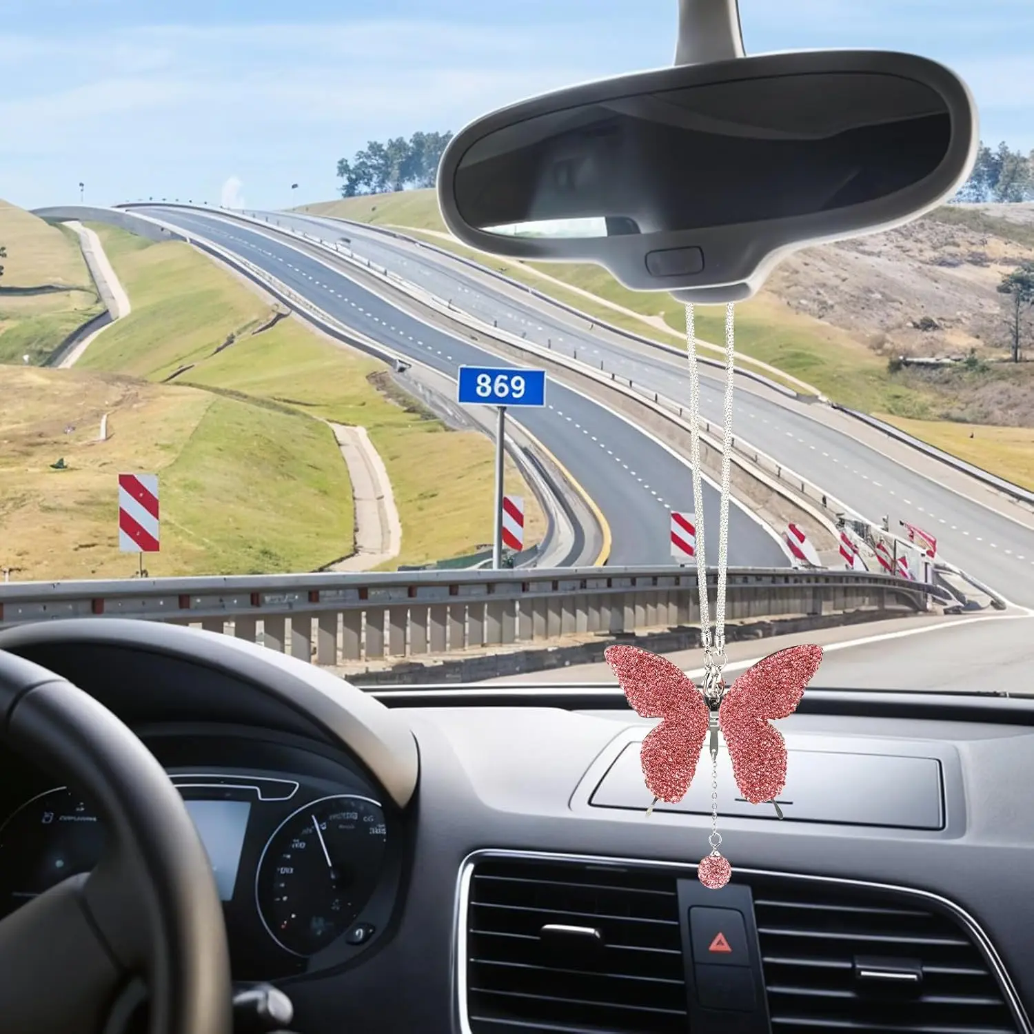 Joytutus Glam Butterfly Car Mirror Ornament, Pearl Crystal Drops Car Decoration Accessories for Her, Elegant Sparkling Design, Car Ornament fathersdaygift Decal