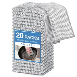 20 Pack Multifunctional Non-Scratch Wire Cleaning Cloths - Double Layer Reusable Dish Cloths, Wet & Dry Use, Suitable for Sinks, Pans, Dishes, Washable and Durable
