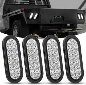 Nilight 6-Inch Oval 24LEDs/Unit Trailer Tail Light Set, 4PCS 12V White Flush Mount Backup Lights with Grommet Plug, IP67 Sealed, 2 Brightness Levels, Aftermarket Semi Truck Accessories for Trucks/RVs