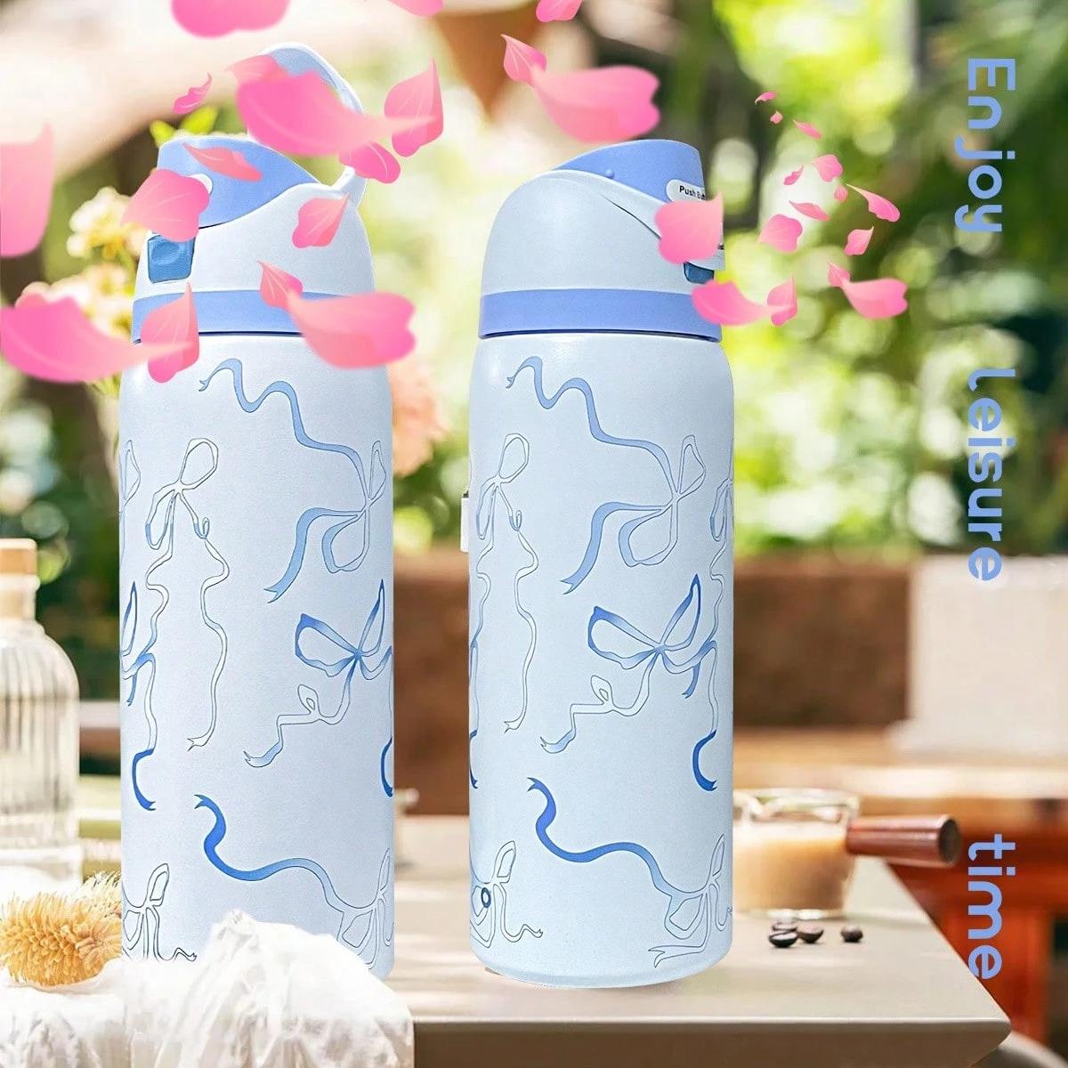 BFCxOwala Blue And White Stainless Steel Cup 32oz 945ml Thermal Insulated Hot Cold Beverages Coffee Travel Tumbler Reusable Water Bottle
