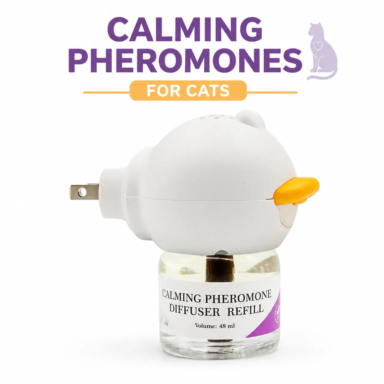 Cat Calming Pheromone Plug-in Type Diffuser Kit with Refill Pack - 1 Diffuser, 2 x 48ml Refills, 30-Day Per Use, Stress Relief, Urine Control, Scratching Stopper, Freshener Scent Calming Odor & Stain Removers