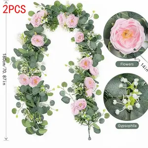 Set of 2 Artificial Arch Flower Vines, Rose Vine Decor, Ideal for Wedding Decoration, Table Runner Arch, Background Decor