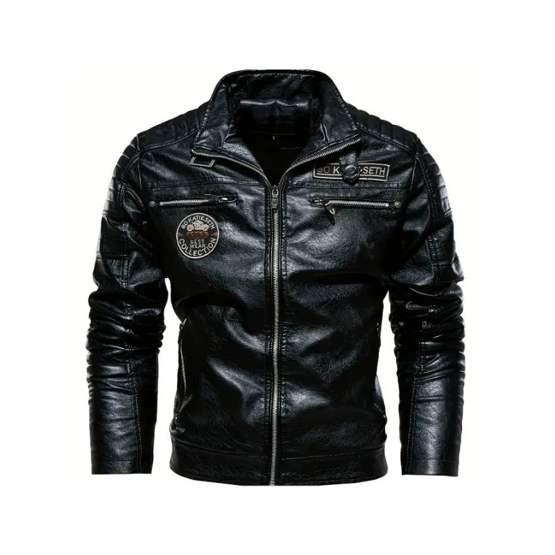 Men's faux leather jacket with zippered pockets, men's fashion zippered motorcycle jacket for autumn and winter Casual Coats