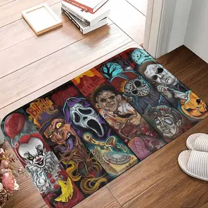 Classic horror movie character floor mat iconic slasher villains print nonslip absorbent washable rug for home entryway Halloween party decor living room dorm bathroom game room man cave bedroom haunted house interior design movie enthusiasts themed gift