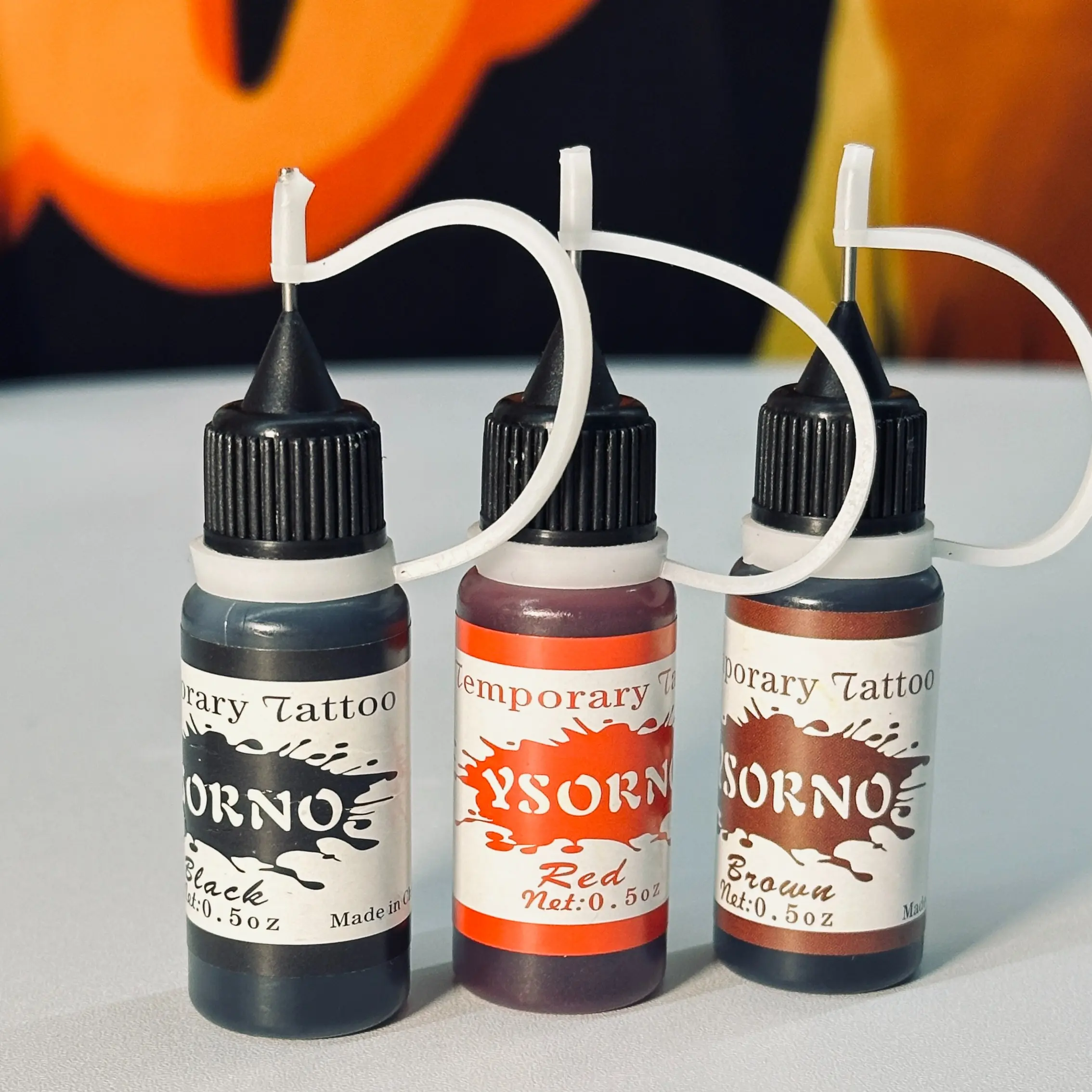 Temporary Tattoo Kit, 3-Bottle Liquid Ink Set with Stencils for Fake Tattoos & Body Art, Kid-Safe Formula that Washes Off, 0.5 oz Bottles in Black, Red, Brown, Tattoo Set, Temporary Tattoo Kits