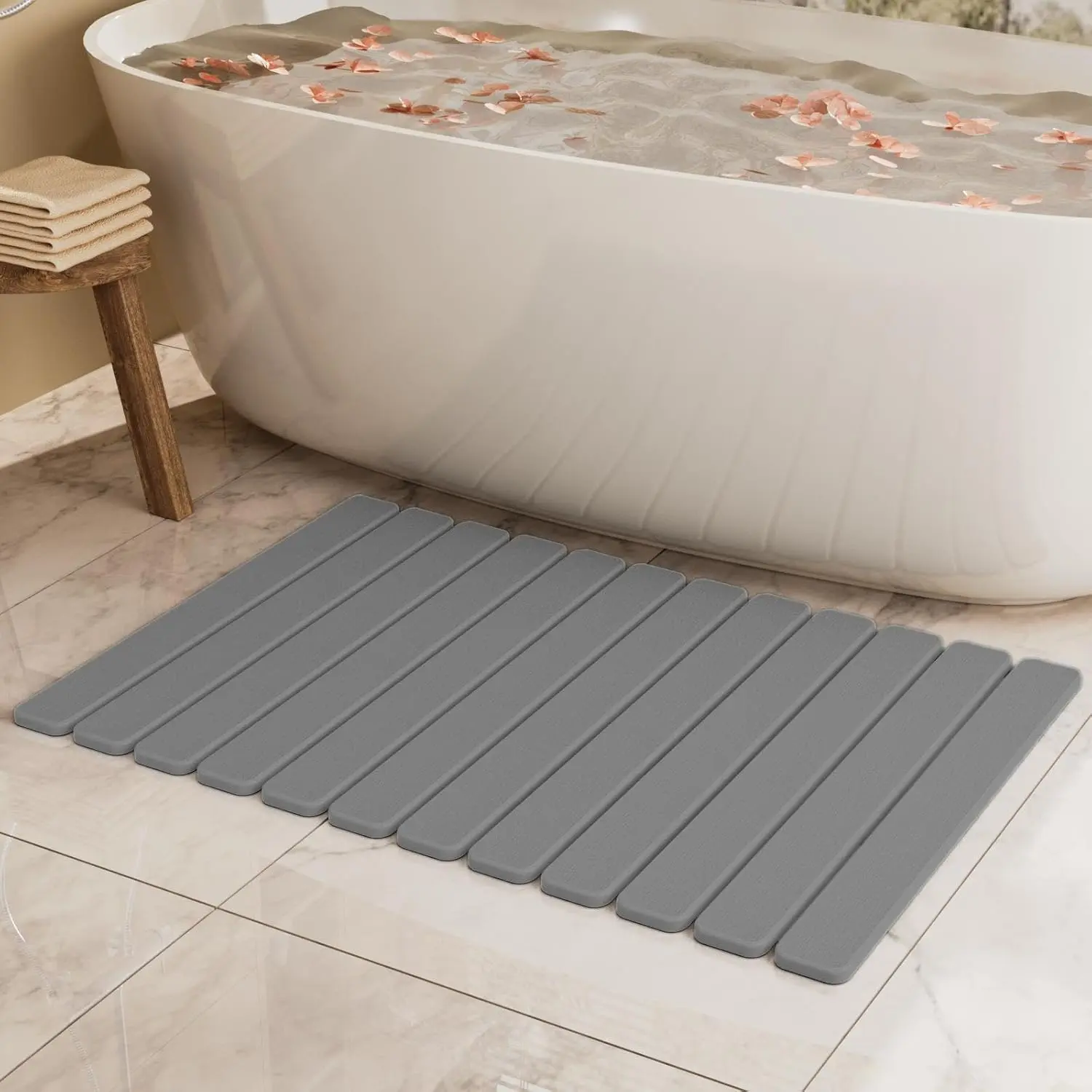 Diatomite Stone Bath Mat, 23.5x15.4" Foldable Quick-Dry Non-Slip Mat for Kitchen/Entry, Shipped Folded Home Bathroom Supply