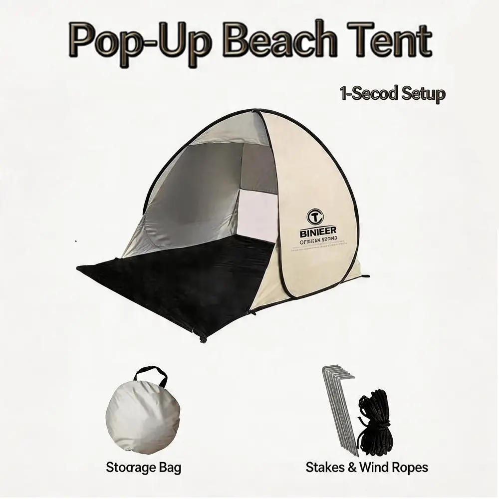 Portable Pop-Up Beach Tent for 2-3 People, Waterproof Sun Protection, Compact Lightweight Design, Easy Setup and Carry, Umbrella Tent, Ideal for Camping Hiking