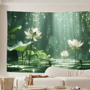 Lotus patterned tapestry, polyester fiber wall decoration, background cloth, suitable for photo booths, birthday parties, living rooms, bedrooms, weddings, and indoor and outdoor event atmosphere decoration, matched with accessories