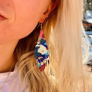 Long Beaded Earrings with Colorful Design