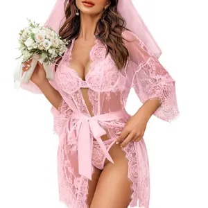 Avidlove Women's Lace Kimono Robe  Lingerie Mesh Nightgown S-3XL