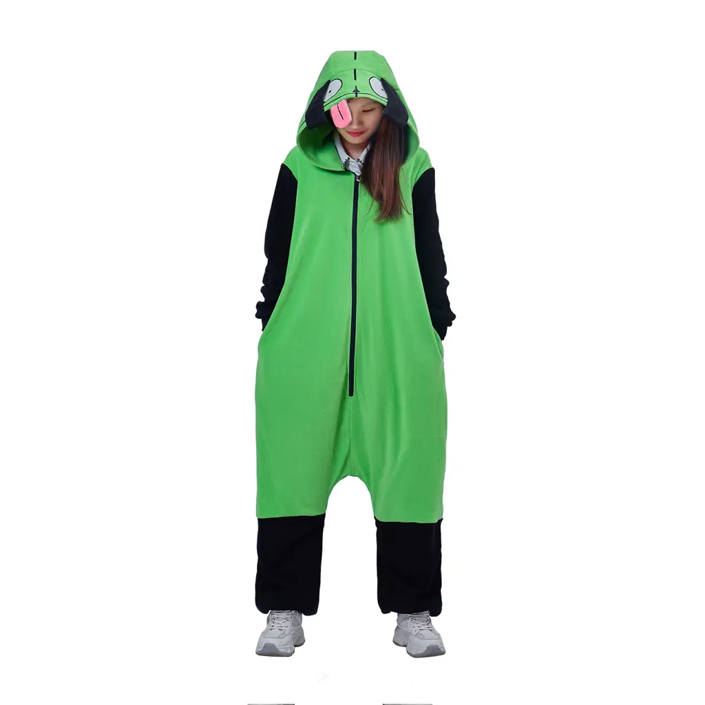 Invader Zim Cosplay Onesie Pajamas Green Halloween Costume Mens Women Hooded Christmas Sleepwear