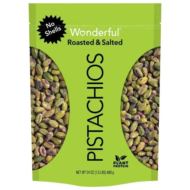 Wonderful Shelled Roasted & Salted Pistachios, 24 oz Resealable Bag – Premium California Pistachios, Ready-to-Eat Healthy Snack, Protein & Fiber Rich, Roasted for Crunchy Flavor