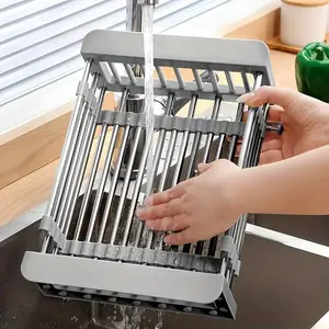 Adjustable Over-the-Sink Dish Drying Rack Telescopic Stainless Steel Drain Basket Space-Saving Organizer for Dishes Fruits & Vegetables Durable Rust-Resistant Portable Solution