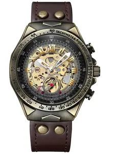 Men's Vintage Skeleton Mechanical Watch, Automatic Watches, Fashion Waterproof Watch for Party, Daily Decor, Trendy All-match & Exquisite Watch for Birthday Gift with Box