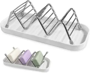 Soap Dish Holder Stainless Steel Self Draining with Tray, Shampoo Bar Holder for Shower, Rustproof Bathroom Soap Dish Organizer for Shampoo Bars, Conditioner Bars, Kitchen Sink Countertop