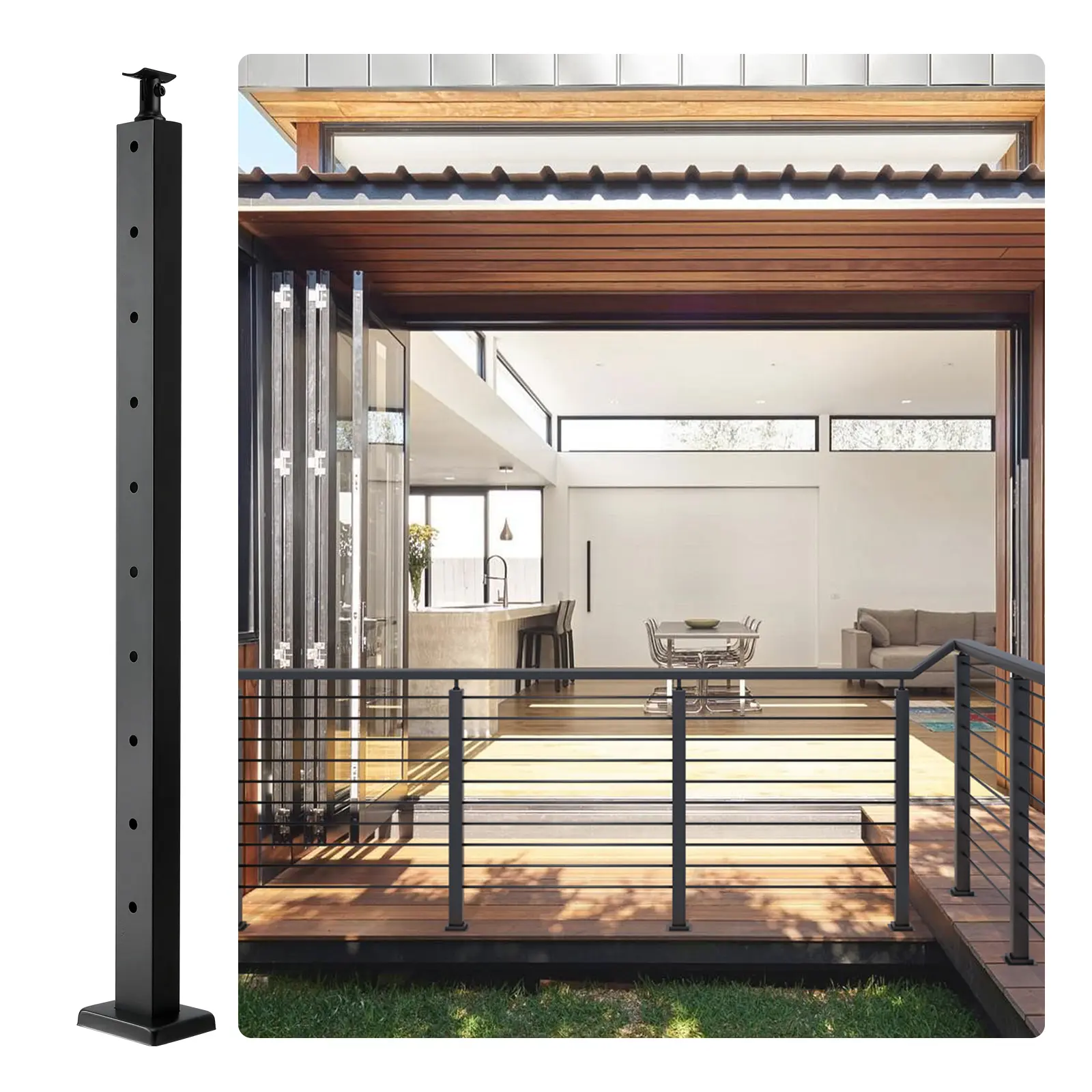 【summerfinds】VEVOR Tuspuzz Cable Railing Post Level Deck Stair Post 36 x 0.98 x 1.97" Cable Handrail Post Stainless Steel Brushed Finishing Deck Railing Pre-Drilled Pickets with Mounting Bracket Stair Railing Kit Black