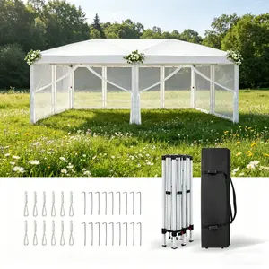 Outdoor Pop Up 10x20ft Canopy Tent, 6 Mesh Panels 2 Doors 4 Net Sides, Outside Party Canopy, Patio Canopy for Wedding, Birthday, Holiday, BBQ, Summer Vibes, Outdoor Fun