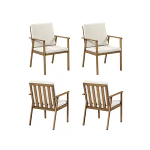 SeeHill Outdoor Patio Dining Chairs, 4 Pieces Outdoor Aluminum Dining Chairs with Thickened Cushions, Weatherproof Patio Dining Furniture Chairs Set for Garden, Decks, Porch, Pool, Limed Oak