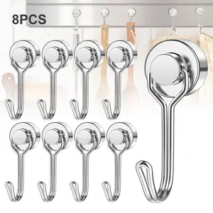 8 Pack Magnetic Hooks, 30lbs+ Magnet Hook Heavy Duty Strong Magnets for Hanging, Perfect for Refrigerator Fridge Cruise Cabins Grill and Travel (Silver)