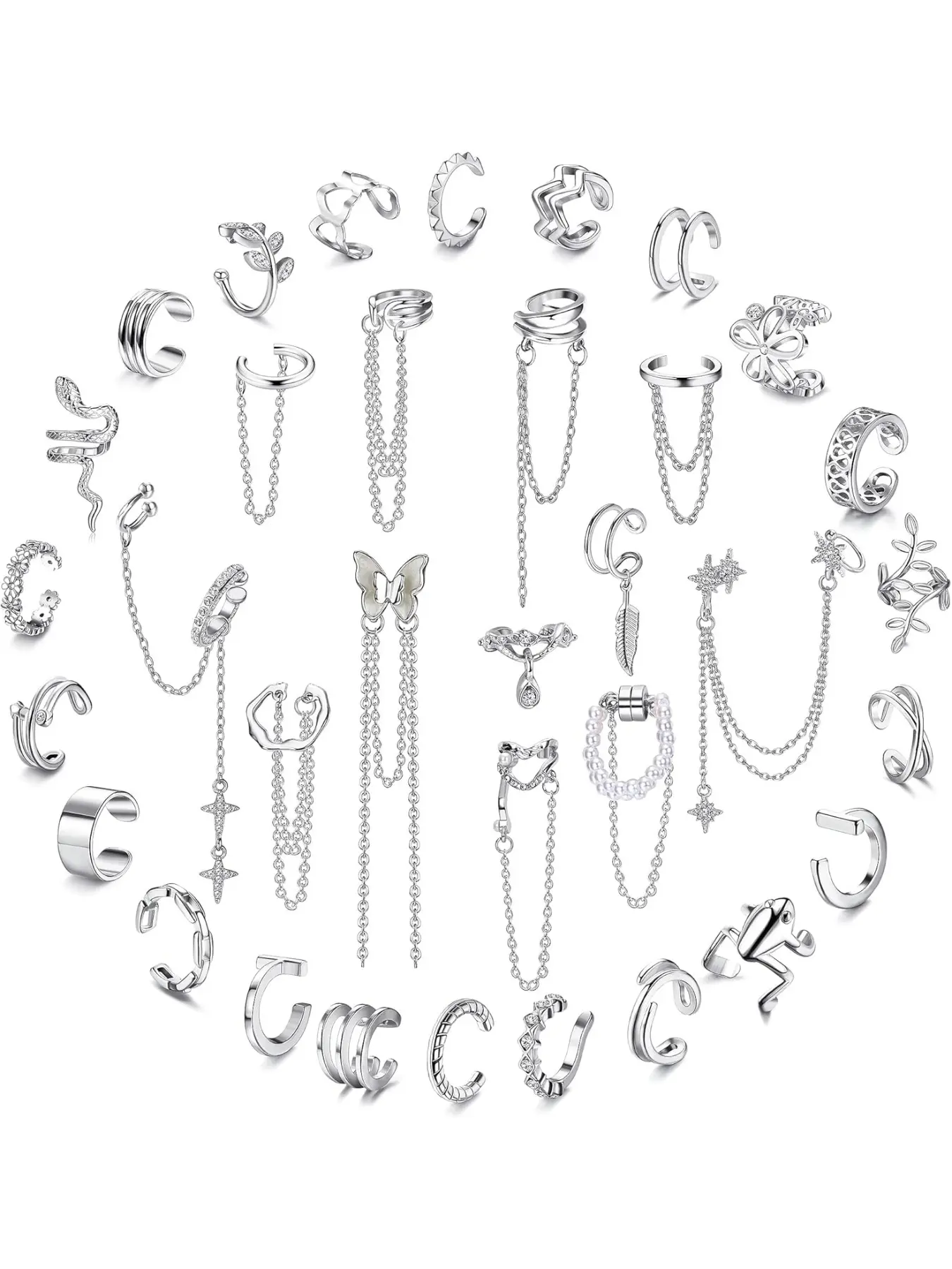 Earrings Set for Women Adjustable Fake Earring Cuffs Non Piercing Earring Set, Casual Earrings Set, Chain Earrings, Ear Jewelry Set, Dainty Fashion Jewelry