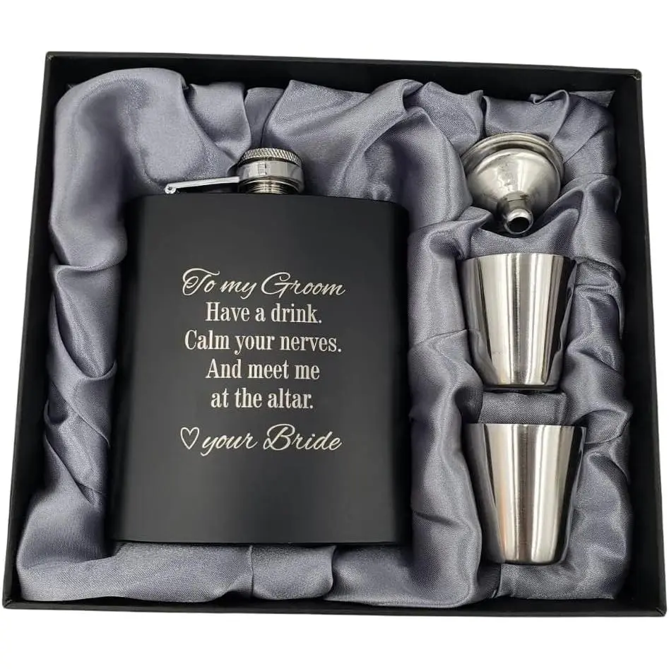 Groom Gifts from Bride on Wedding Day, Gifts for Groom to be, Fiance Gifts for Him, Bride and Groom Flask, Groom Gift, Groom Engagement, Wedding Gift for Husband, Future Husband Gifts, Hip Flask (GB)