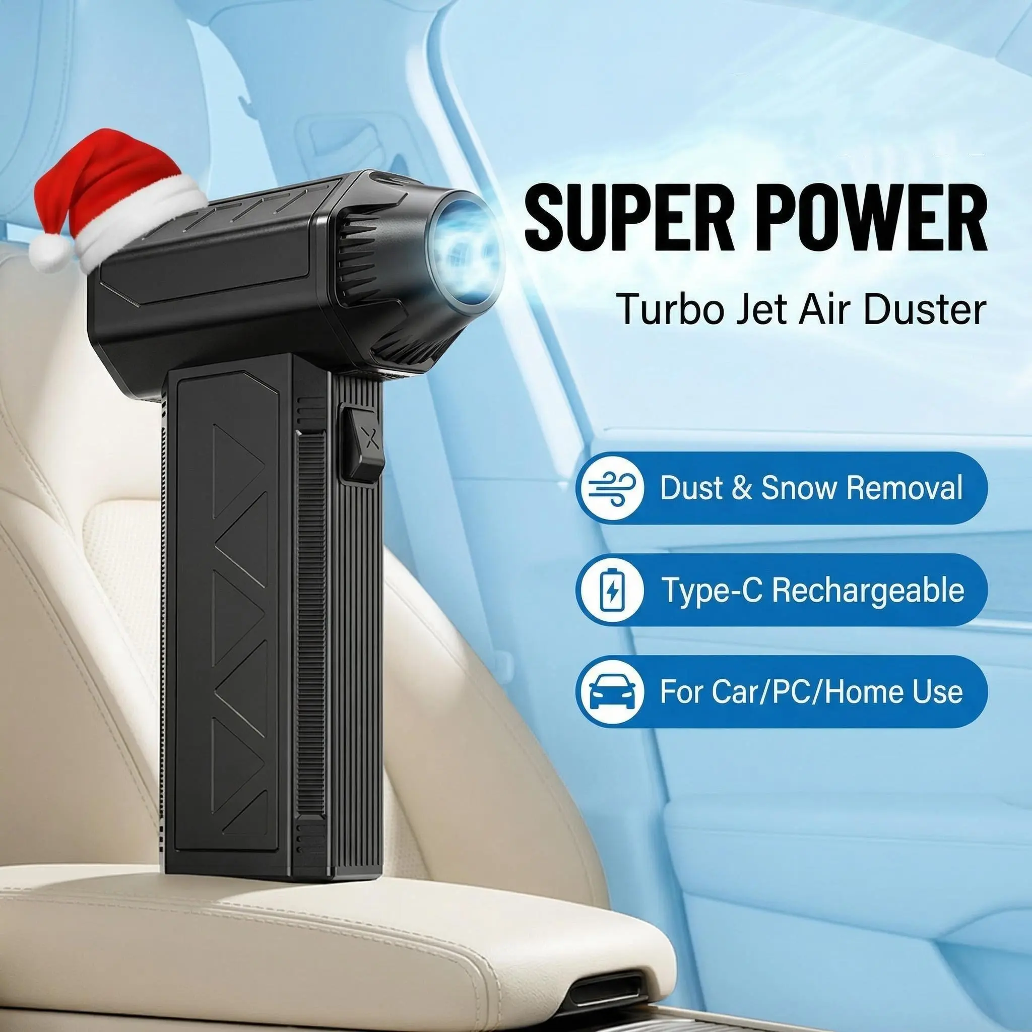 Multifunctional Jet Blower, Powerful Turbo, Mini, Portable, Type-C Rechargeable, Handheld Air Duster with 3-Speed Settings for Keyboard, Car Cleaning