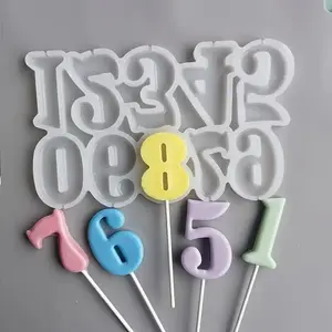 Number Shaped Lollipop Mold, 1 Count Silicone Baking Mold, Baking Cake Fondant Decoration Mold, Kitchen Baking Supplies, Pastry Decorating Tools, Home Baking Supplies