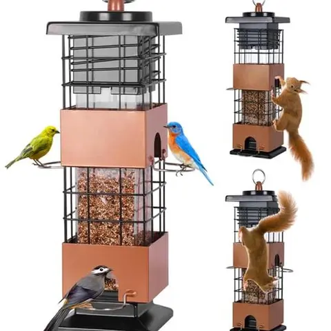 Wildpark Squirrel-Proof Metal Mesh Bird Feeder - Hanging Outdoor Feeder with Perch & Feed Ports, Weatherproof Feeding Tool, Holds Up to 2.5 lbs Large Capacity Seed, Attracts Blue Jays/Finches/Cardinals, for Bird Watching Enthusiasts