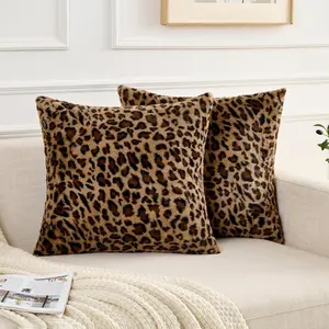 2pcs Leopard Print Pillow Covers, 18x18 Inch Faux Fur Soft Plush, Double Sided Sofa Cushion Cases, Decorative Home Living Room Bedroom Decor, Cheetah Print, Home Textile