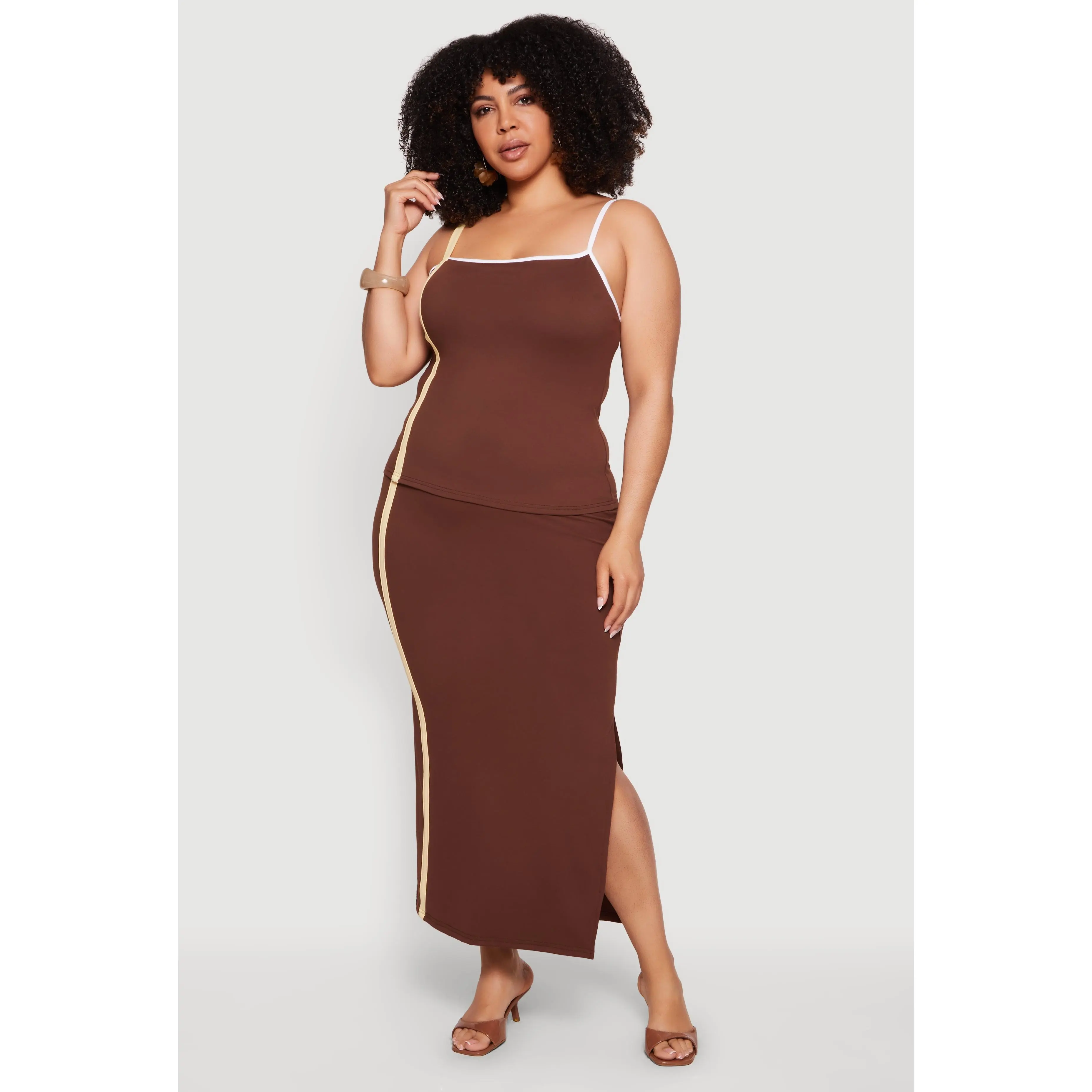 Plus Size Contrast Trim Side Slit Maxi Skirt