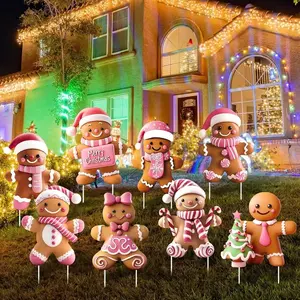 8pcs Christmas Gingerbread Man Yard Signs with Stakes - Festive Gingerbread House Decorations, Durable Plastic Outdoor Lawn Signs for Pathway, Garden, Patio, And Holiday Parties, Christmas Decorations