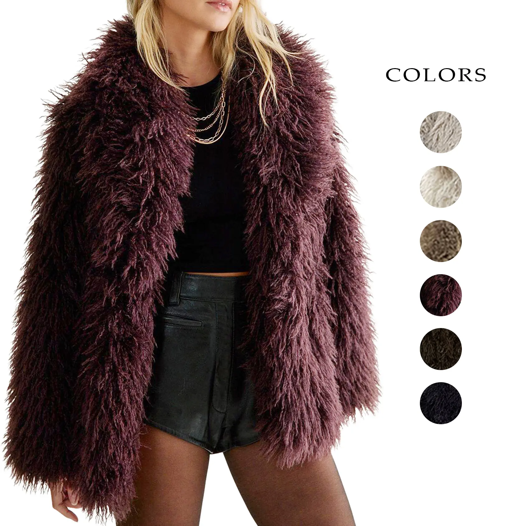 Yimoon Womens Faux Fur Coat Winter Fluffy Faux Fur Jacket Long Sleeve Lapel Collar Furry Shaggy Parka Coat