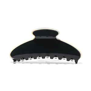 Navy with Beige Edge Claw Clip, ~4.1inch/10.5cm, Elegant and Minimalist Daily Style, made from Cellulose Acetate, Durable and Beautiful