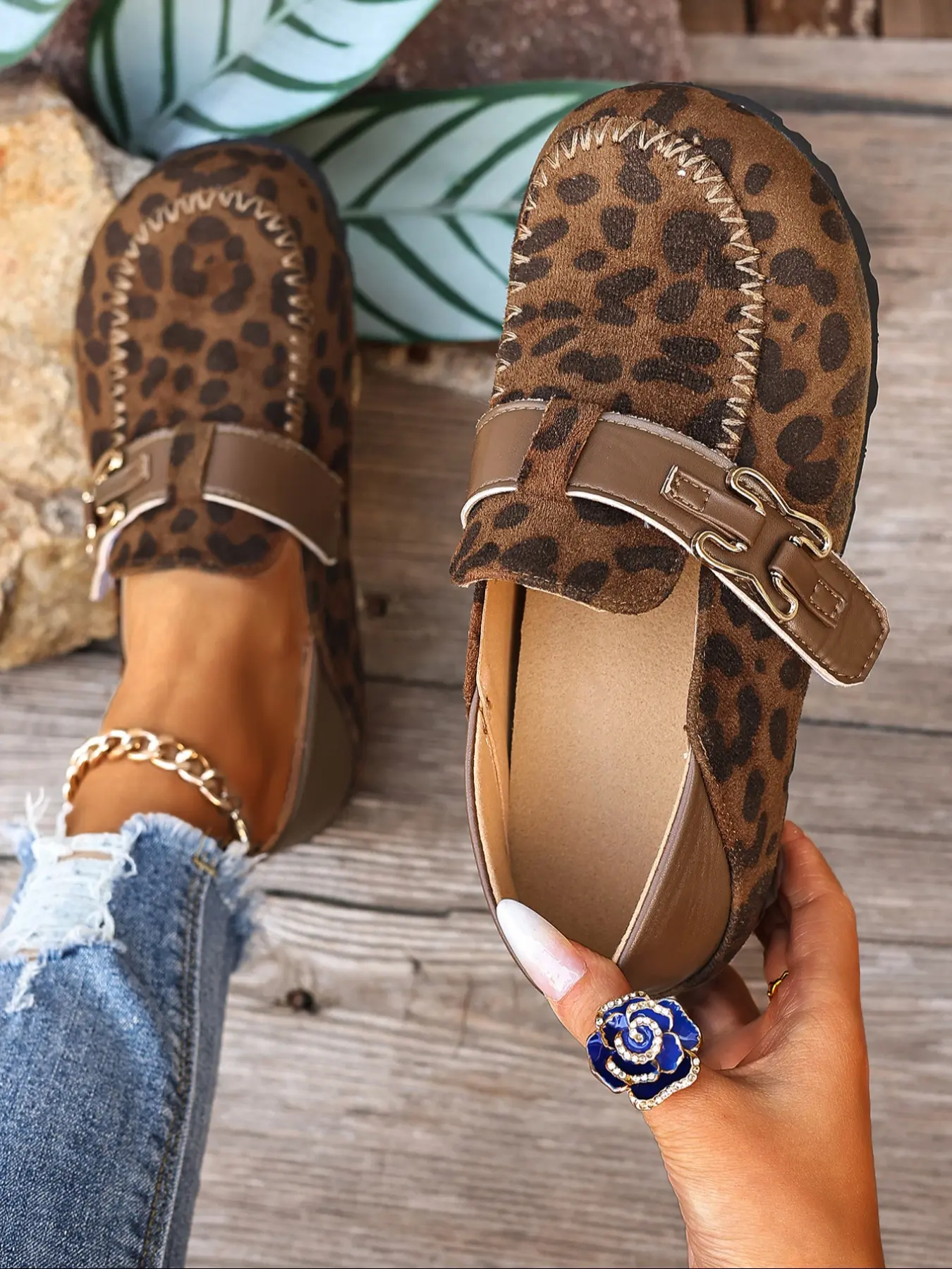 Women's Fashion Retro Leopard Print Flat Shoes, Anti-Slip Buckle Design, Casual All Season Single Shoes, Casual Flats, Summer Flats, Perfect for Daily Commute, Everyday Wear Footwear