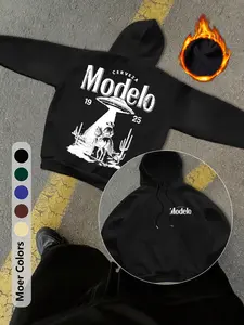 Gothic UFO and Western Cowboy Print Men's Regular Fashion Hoodies Printed Long Sleeve Hooded Sweatshirt Jacket