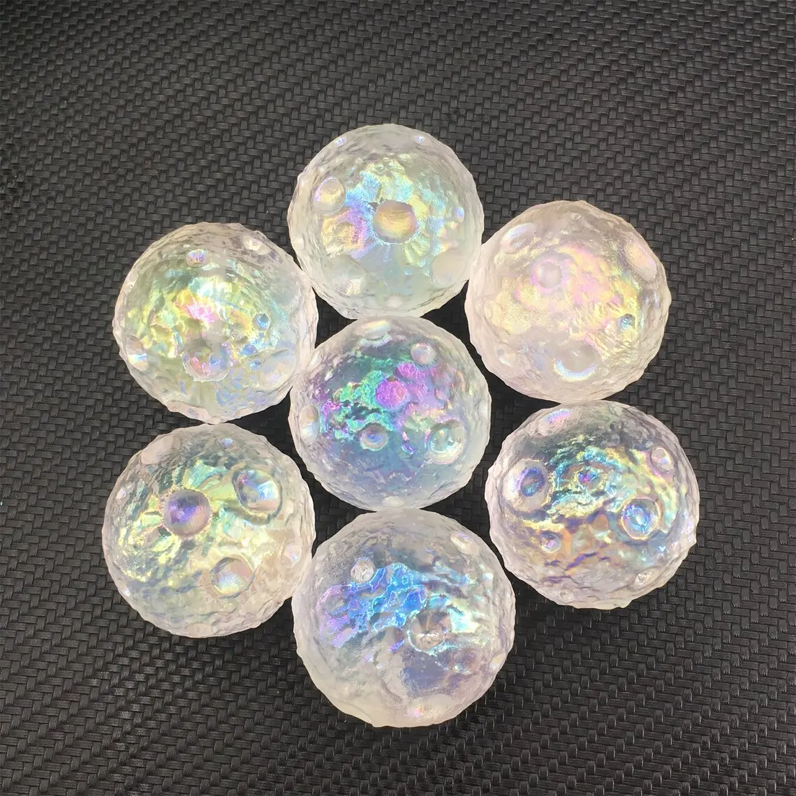 Angel Aura Quartz Moon Sphere - Non-Natural Crystal Witch Ball Decor, Rainbow Aura Gemstone Mineral Specimen for Home Desk, Gift for Her/Him, Witch Ball Non-Natural Crystal Decorations