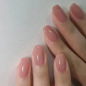24pcs Wearable Nail Art Set for Girls, Soft Nude Color, Reusable Medium Long Square Glossy Fake Nails, Wedding Nails, Easy Chic Style