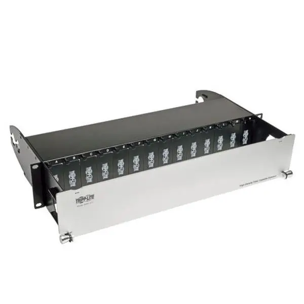 Tripp Lite N482-02U Heavy-Duty Steel Fiber Enclosure Panel, 2U Rackmountable, Fold-Door, Full Access, 14 High-Density Fiber Cassettes, 168 Ports (Duplex LC), Optional Rear-Mounting Cable Management Bracket, Connects Multi-Generation Cable Equipment