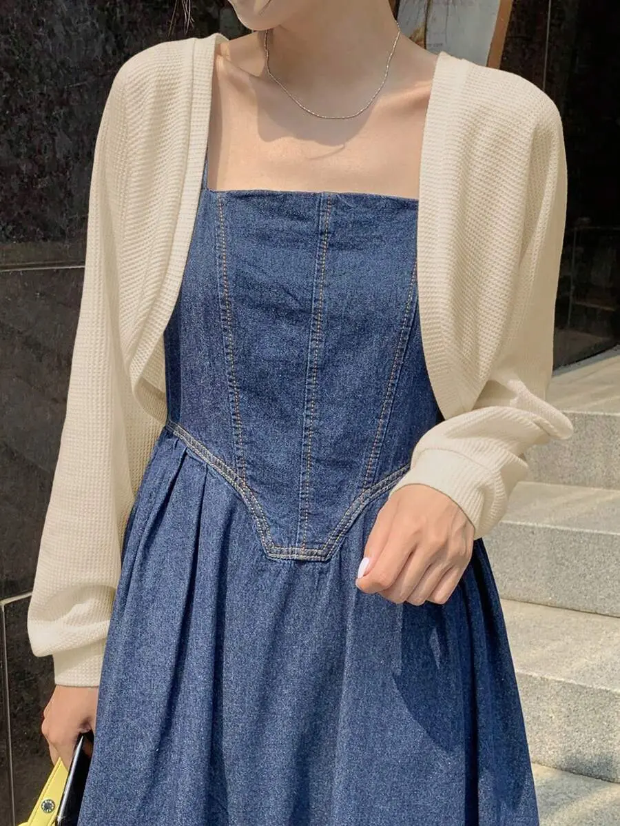 LUNA LAYER Womens Loose Batwing Sleeve Crop Jacket Casual Open Front Apricot Cardigan Elegant Fit