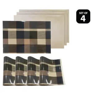 Dainty Home Set of (4) 12" x 18" Plaid Reversible Placemats