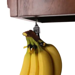 The Banana Bungee Hook Hanger for Under Cabinet - Space-Saving Holder with Bungee Cords – Black - ABS Plastic with Flat Finish